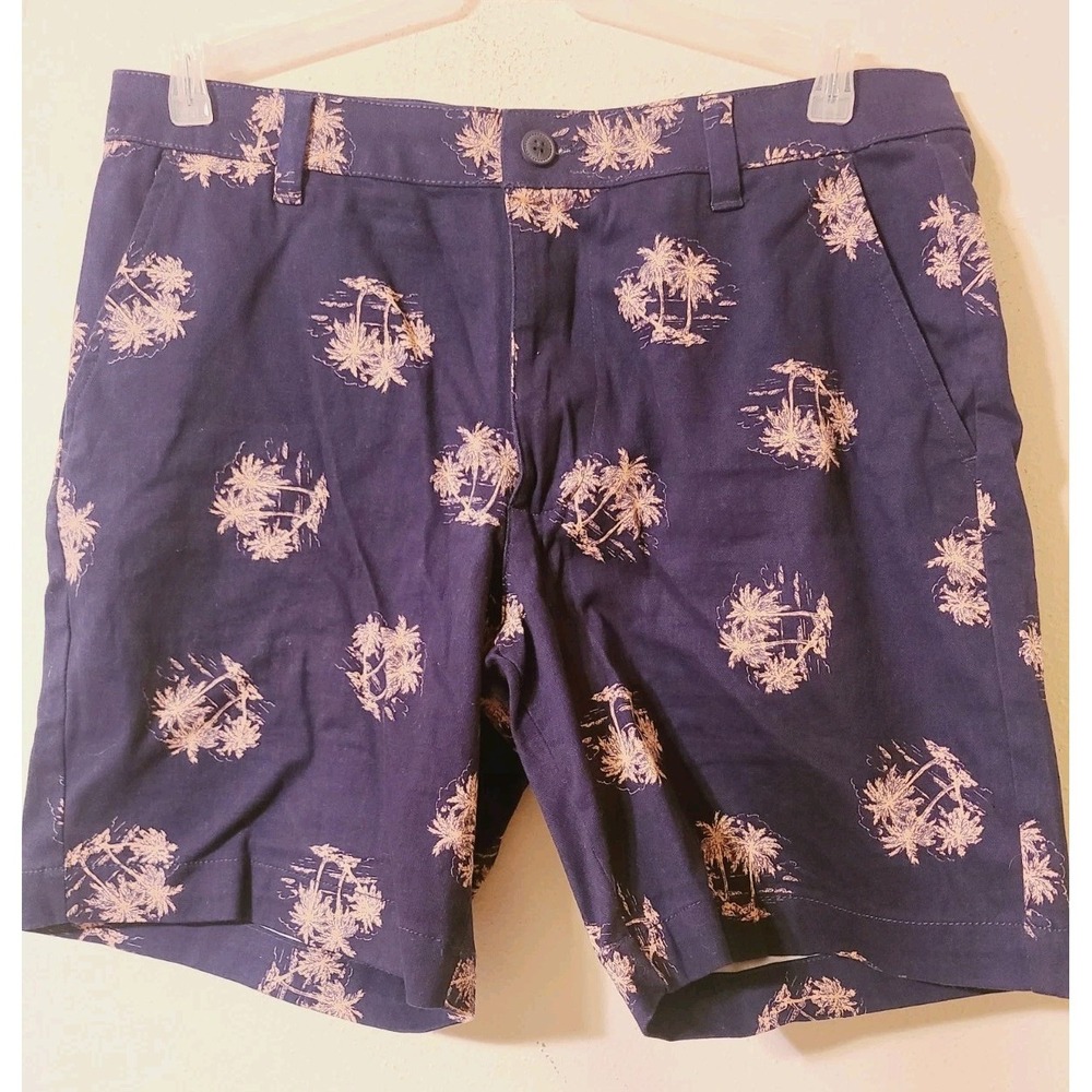 NWT Bruno Oasis Men's Shorts Sz 34 Navy Blue Palm Trees Stretch Twill Casual